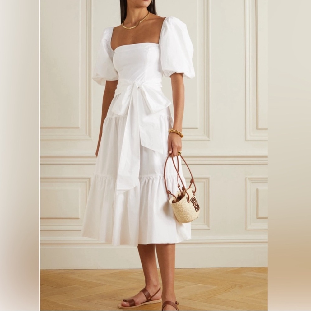NWT Cara Cara Sydney Puff Sleeve Cotton Midi Dress White Size 4